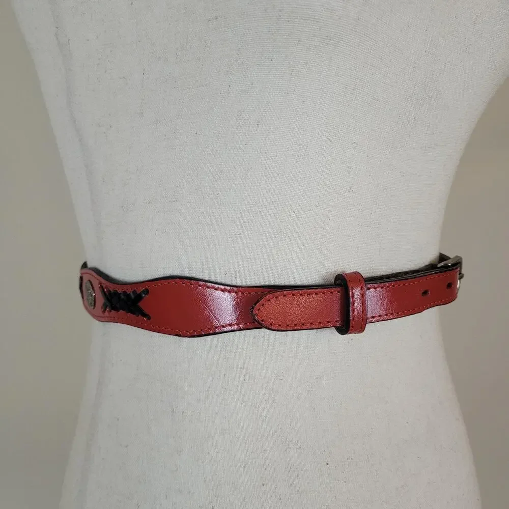 Red‎ Leather Belt Womens 32 Western Concho Medallion Skinny Cowgirl Rodeo Cowboy